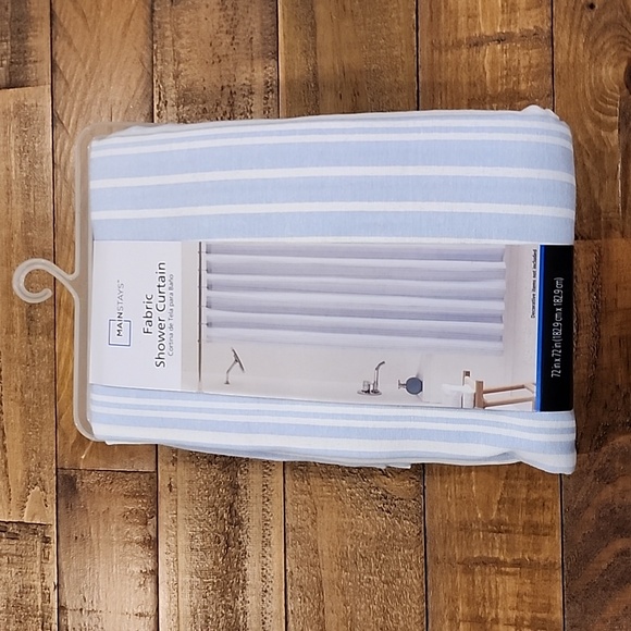 Mainstays White & Chambray Stripe Fabric Shower Curtain - Picture 1 of 7